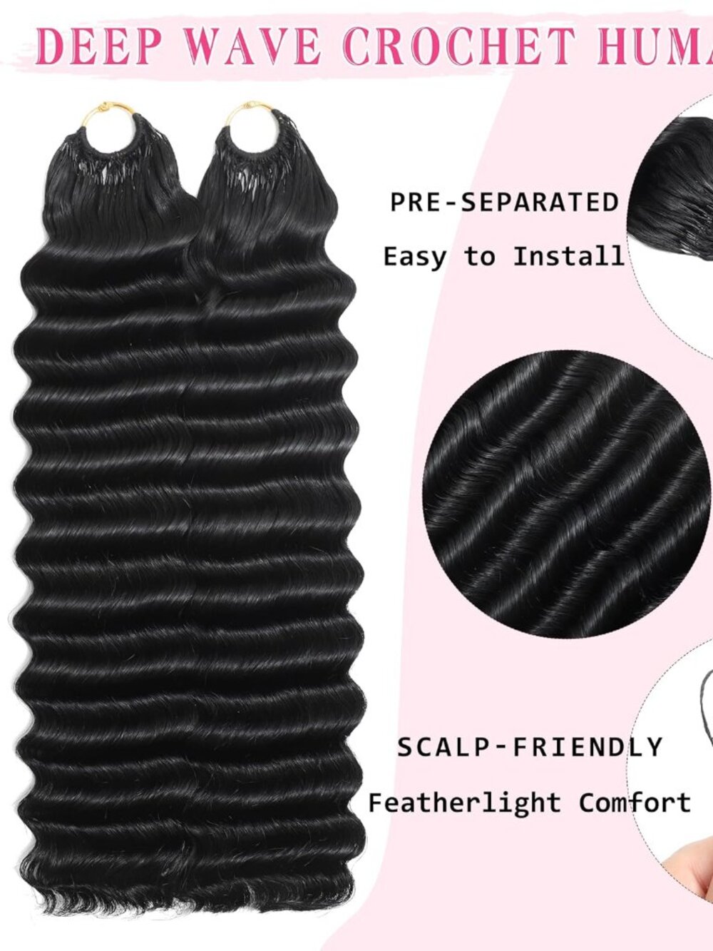 14" Deep Wave Human Hair 120g Pre Looped Miracle Knot Crochet Extensions